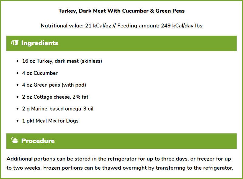 Turkey, Dark Meat with Cucumber & Green Peas