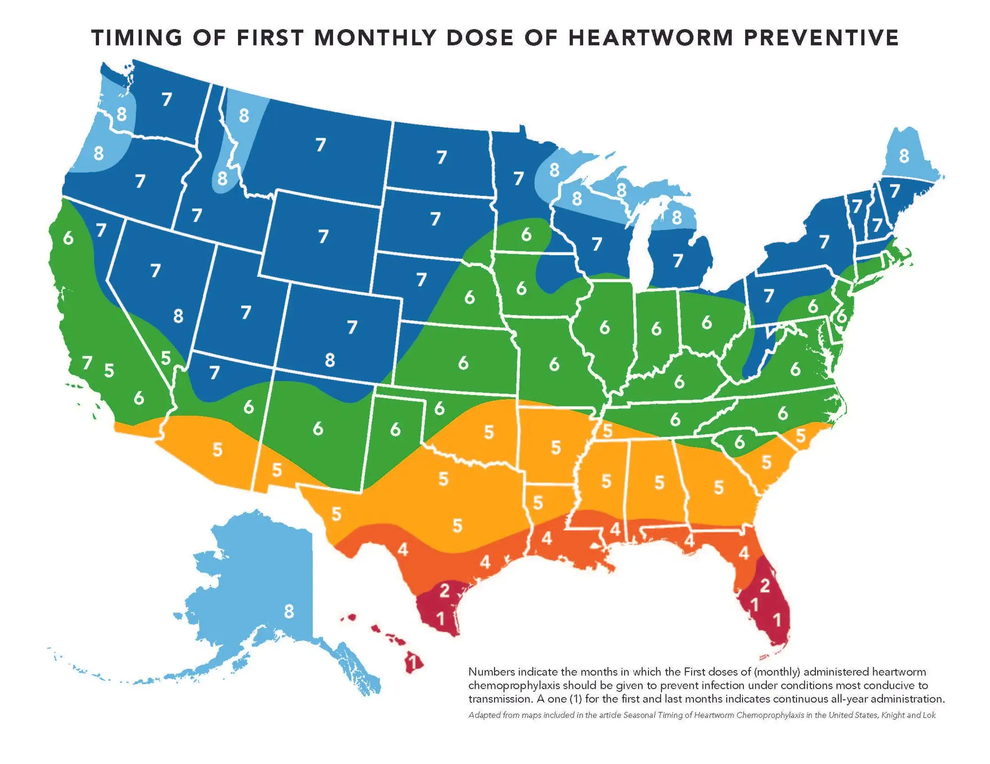 timing of first monthly dose of heartworm preventive