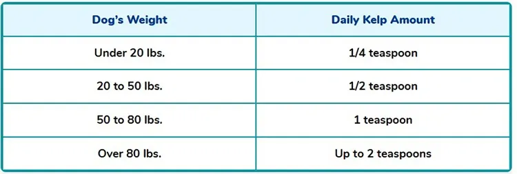 dogs weight daily kelp amount